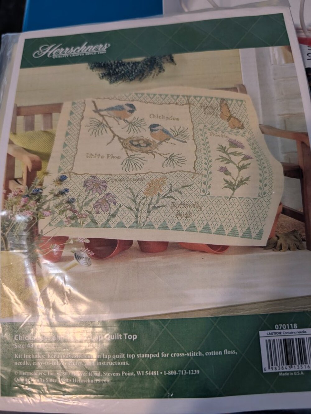 Herrschners Lap Quilt TOP Kit Chickadees & Thistle NEW/UNOPENED